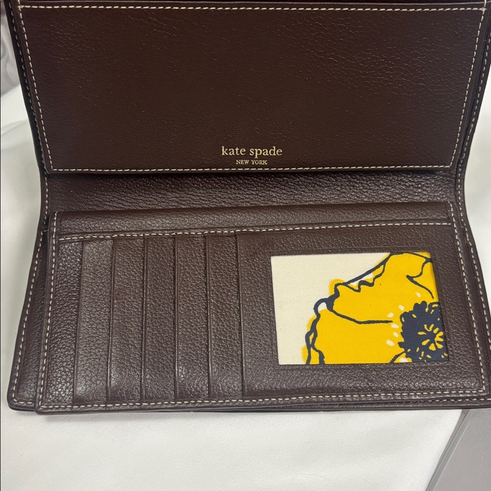 Kate Spade Brown Leather Checkbook Wallet ID Card Holder Coin Purse Folding - Picture 16 of 17